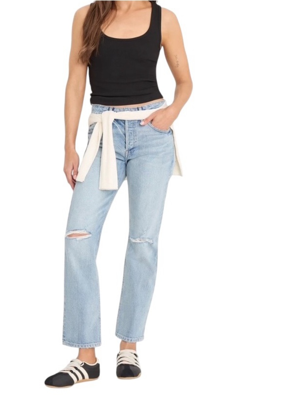 Good American NWT Vintage Straight Jeans Indigo1252 Sz 27 Distressed